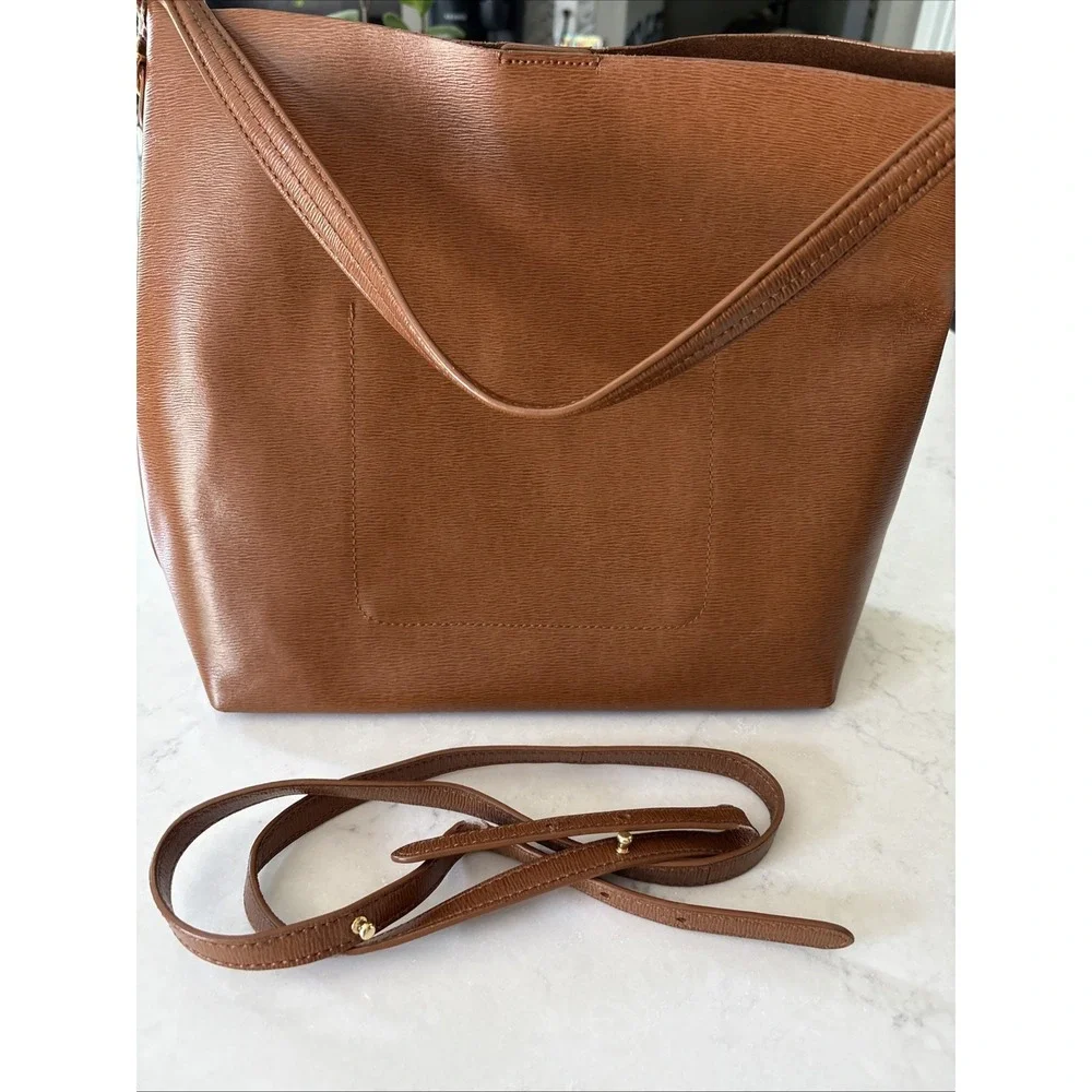 Lauren Ralph Lauren Newbury Pocket Hobo Handbag Satchel Brown Leather RLL